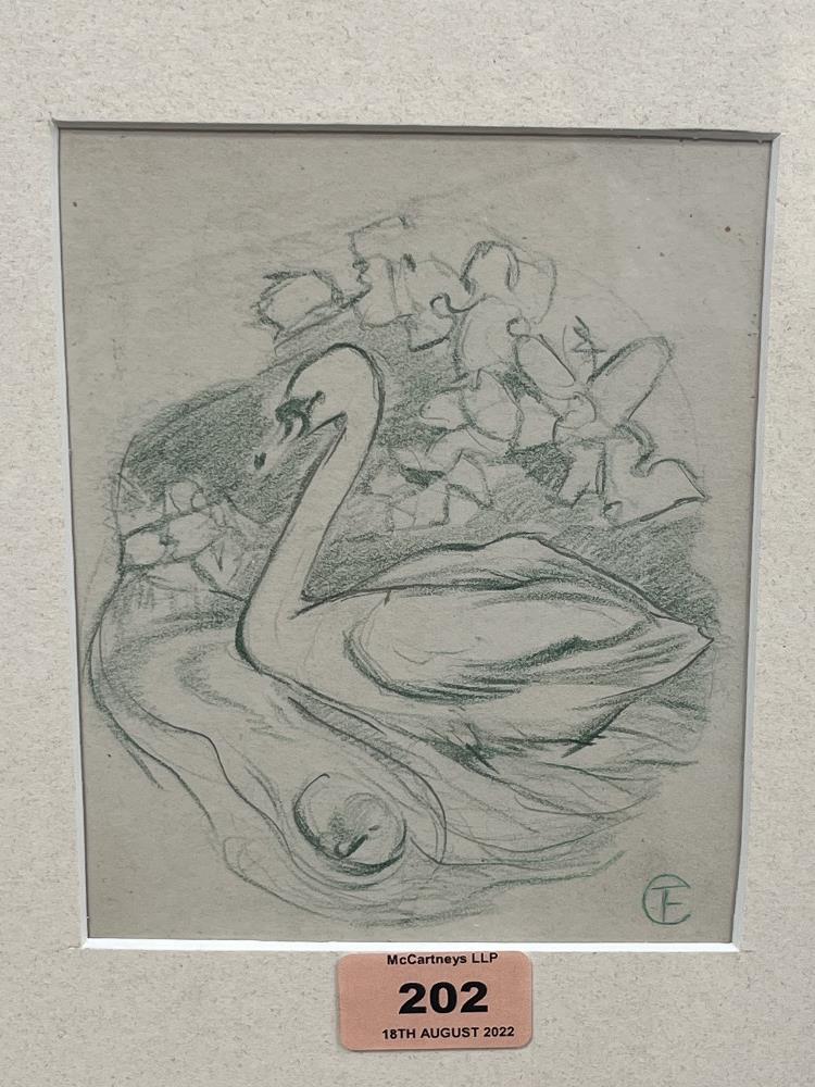 CHARLES FREDERICK TUNNICLIFF. BRITISH 1901-1979 Study of a swan. Signed monogram. Green pencil on