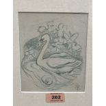 CHARLES FREDERICK TUNNICLIFF. BRITISH 1901-1979 Study of a swan. Signed monogram. Green pencil on