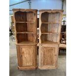 A pair of pine standing corner cupboards 72' high