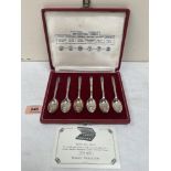 A cased set of six silver teaspoons, Romney Production City Sets special issue. London,