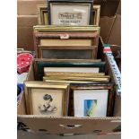 Two boxes of framed pictures