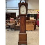 A George III mahogany longcase clock with 8 day movement, the painted break-arch dial signed