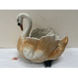 An unusual Victorian Staffordshire swan jardiniere. 12' high