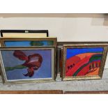 A collection of framed works by Peter Pettitt