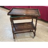 An oak barleytwist two tier serving trolley and card table, the fold-over top with green baize