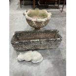 A garden trough, urn and cat ornament (3)