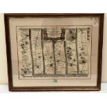 A John Ogilby strip road map, The Road from Gloucester to Montgomery North Wales. 13½' x 18'.