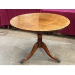 A mahogany pedestal table on reeded quadripartite support. 39½' diam.