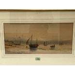 ENGLISH SCHOOL 19TH CENTURY Beach scene with boats. Indistinctly signed. Watercolour. 9½' x 20½'