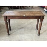 A Victorian oak hall table on turned legs. 48' wide