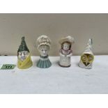 Four Royal Worcester candle snuffers, viz Mrs Caudle; Owl; Mop Cap and Feathered Hat