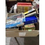 Three boxes of old toys and games
