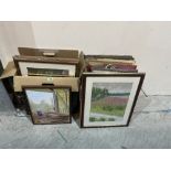 Two boxes of artworks, most by Peter and Olga Pettitt