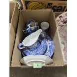 A box of Spode Italian blue and white ceramics