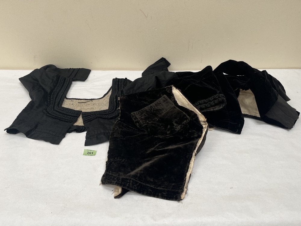 Three Victorian velvet or silk bodices