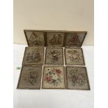 A set of nine needlework pictures 6½' x 6½'. 19th century