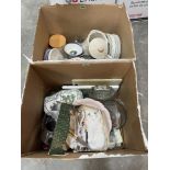 Two boxes of domestic crockery, glassware and sundries