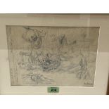 JEAN AUGER. AMERICAN 1926-2002 Imaginary beasts with figures. Signed, dated '53 and inscribed. Pen