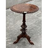 A Victorian walnut tripod occasional table, the chequer board inlaid top with carved circumference