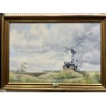 RICHARD BIRD. BRITISH 20TH CENTURY An East Anglian landscape with mill. Signed. Oil on canvas 20'