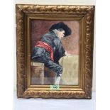 DUTCH SCHOOL. 19TH CENTURY Seated man in a wide brimmed hat. Watercolour 11½' x 9'