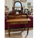 An applewood dressing table with raised superstructure. 40' wide