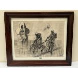 P. RIDOUT. FRENCH 20TH CENTURY An Eastern interior with figures leading two cheetahs. Signed. Pencil