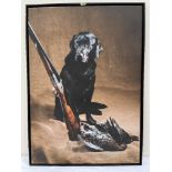 CHRISTIAN SCHWETZ. BRITISH 1967-2022 Black labrador with shotgun. Photographic print on canvas paper