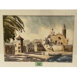 20TH CENTURY SCHOOL Continental townscape. Indistinctly signed. Watercolour 9¼' x 13½'