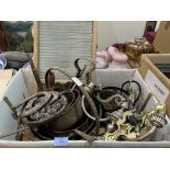 Two boxes of metalware and sundries