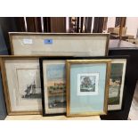 Three framed engravings and a signed print