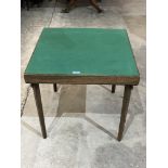 A Vono oak folding bridge table with green baize top. 24' wide