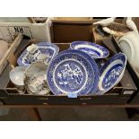 Two boxes of blue and white and other ceramics