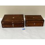 A 19th century rosewood and mother-of-pearl inlaid jewellery box 10' wIde, together with a 19th