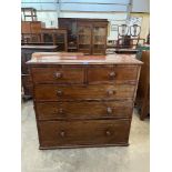 A 19th century mahogany chest of two short over three long drawers. 43' wide. Feet lacking