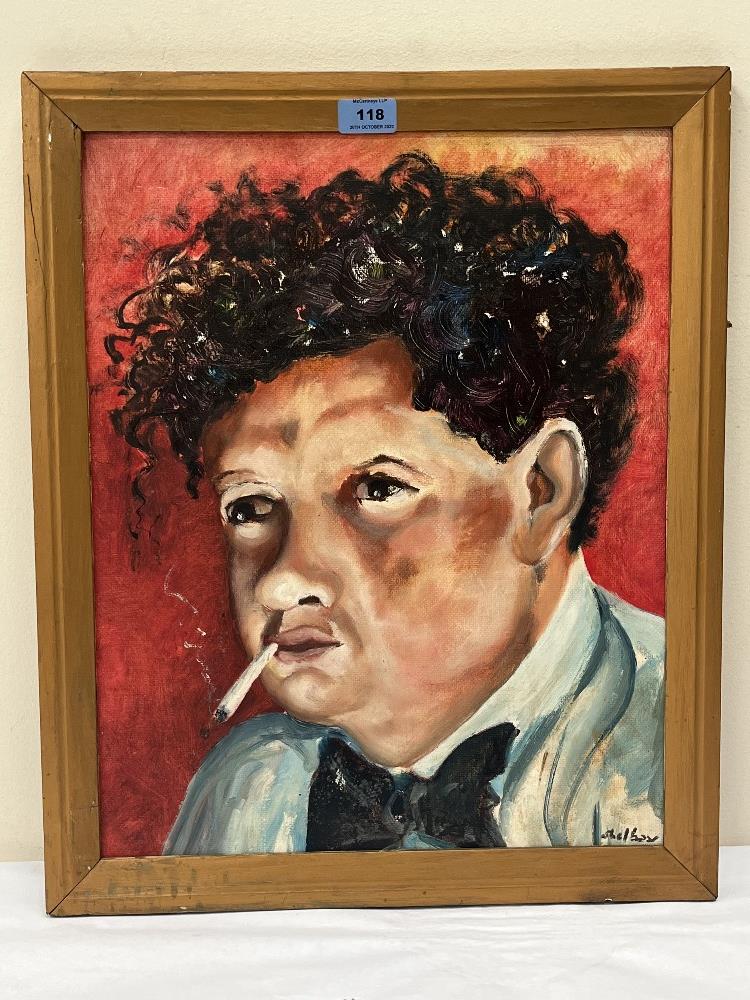SHELBAY. BRITISH 20TH CENTURY A portrait of Dylan Thomas. Signed. Oil on board 20' x 15¾'