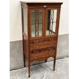 An Edward VII mahogany line inlaid and satinwood banded china display music cabinet. 23' w x 51'h