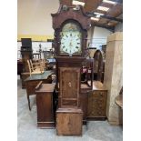 An early 19th century oak, mahogany and inlaid 30hr longcase clock, the painted break-arch dial