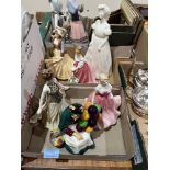 Three Royal Doulton figures including the Balloon Seller and three Royal Worcester figures