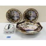 A Noritake footed bowl and two dishes, together with a continental sardine dish and cover