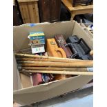 Two cases, walking sticks, books and sundries