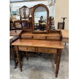 An applewood dressing table with raised superstructure. 40' wide