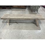 An oak pig bench. 72' long