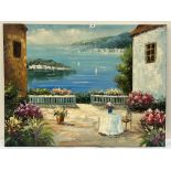 CONTINENTAL SCHOOL. CONTEMPORY An Italian lake scene from a Villa Terrace. Oil on canvas 36' x