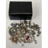 A leather jewellery box and jewellery contents