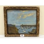 JOHN CLARKE. BRITISH 20TH CENTURY A harbour scene. Oil on board 9½' x 11½'