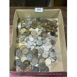 A box of English and foreign coins