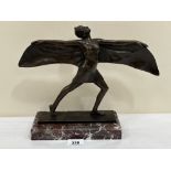 A French Art-Deco bronze of a lady on marble base. 10¼' high