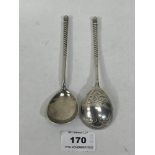 Russian Silver. A pair of Moscow hallmarked silver spoons with twist handles . 5¾' long. 2ozs