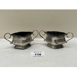 A pair of Edward VII silver salts of lozenge form with blue glass liners. Birmingham 1907. 2ozs